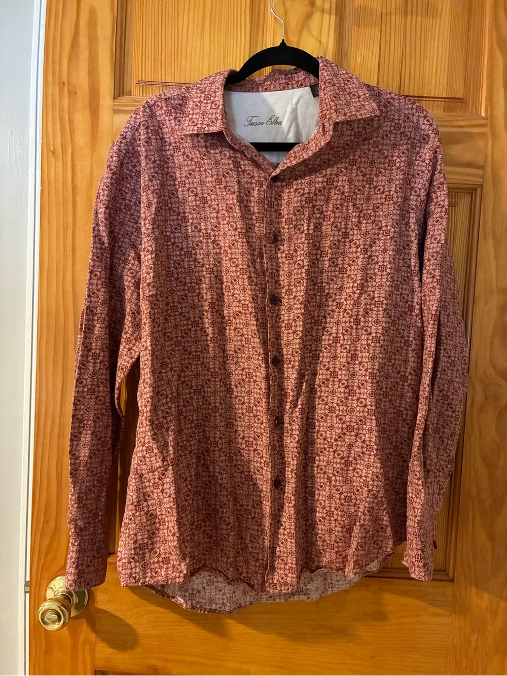 Tasso Elba Men's Red Printed Long-Sleeve Button-Down Shirt